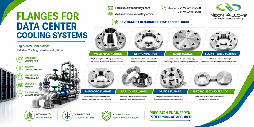 Industrial flanges installed in data center chilled water piping